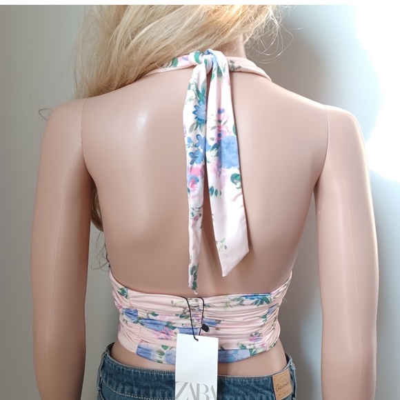 NWT Zara silky floral crop halter corset top S - Picture 7 of 11